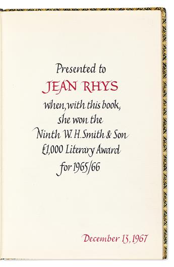 Rhys, Jean (1890-1979) Wide Sargasso Sea, special copy presented to the author with signed note.